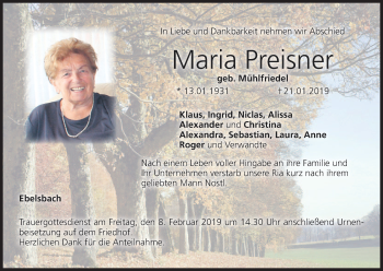 Anzeige von Maria Preisner von MGO