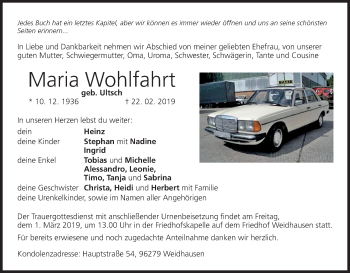 Anzeige von Maria Wohlfahrt von MGO