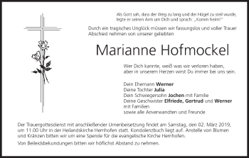 Anzeige von Marianne Hofmockel von MGO