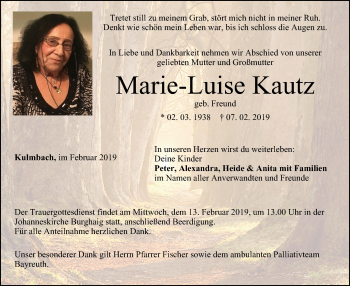 Anzeige von Marie-Luise Kautz von MGO