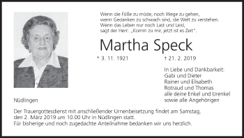 Anzeige von Martha Speck von MGO