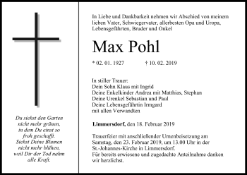 Anzeige von Max Pohl von MGO