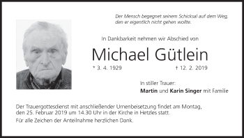 Anzeige von Michael Gütlein von MGO