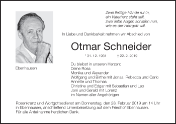 Anzeige von Otmar Schneider von MGO