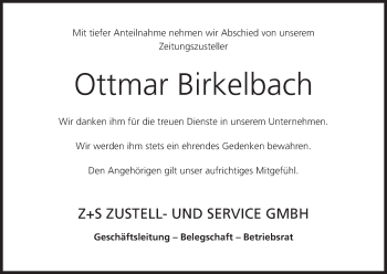 Anzeige von Ottmar Birkelbach von MGO