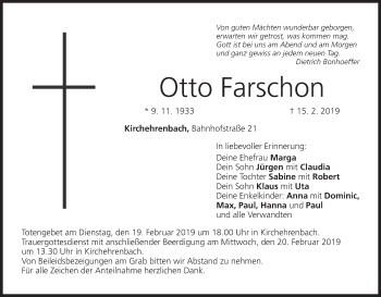 Anzeige von Otto Farschon von MGO