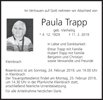 Anzeige von Paula Trapp von MGO
