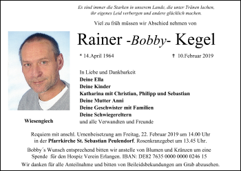 Anzeige von Rainer Kegel von MGO