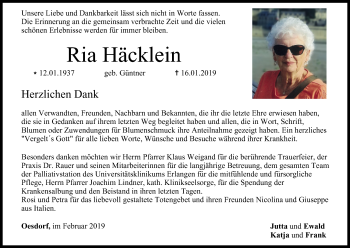Anzeige von Ria Häcklein von MGO