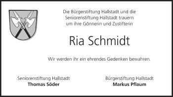 Anzeige von Ria Schmidt von MGO