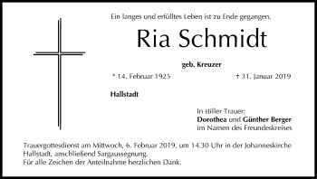 Anzeige von Ria Schmidt von MGO