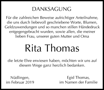 Anzeige von Rita Thomas von MGO