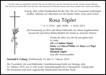 Anzeige von Rosa Töpfer von MGO