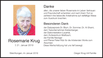 Anzeige von Rosemarie Krug von MGO