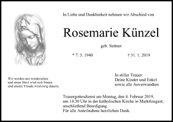 Anzeige von Rosemarie Künzel von MGO
