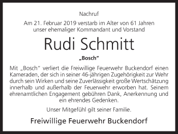 Anzeige von Rudi Schmitt von MGO