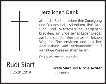 Anzeige von Rudi Siart von MGO