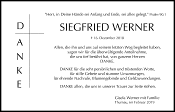 Anzeige von Siegfried Werner von MGO