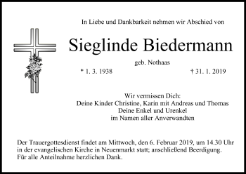 Anzeige von Sieglinde Biedermann von MGO