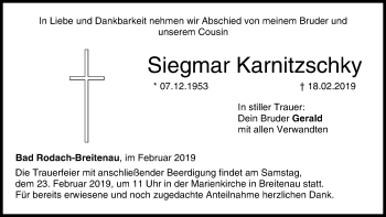 Anzeige von Siegmar Karnitzschky von MGO