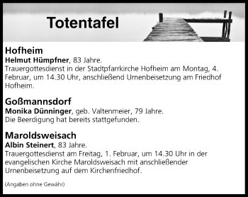 Anzeige von Totentafel vom 01.02.2019 von MGO