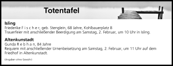 Anzeige von Totentafel vom 01.02.2019 von MGO