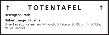 Anzeige von Totentafel vom 02.02.2019 von MGO