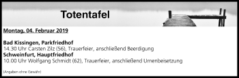Anzeige von Totentafel vom 04.02.2019 von MGO