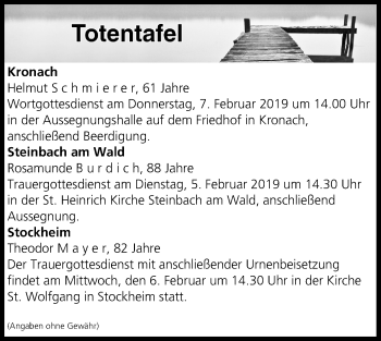 Anzeige von Totentafel vom 05.02.2019 von MGO