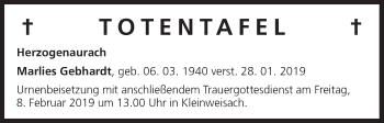 Anzeige von Totentafel vom 06.02.2019 von MGO