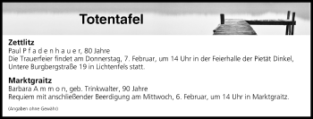 Anzeige von Totentafel vom 06.02.2019 von MGO