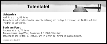 Anzeige von Totentafel vom 07.02.2019 von MGO
