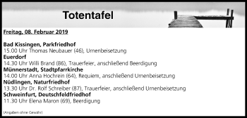 Anzeige von Totentafel vom 08.02.2019 von MGO