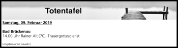 Anzeige von Totentafel vom 09.02.2019 von MGO