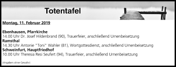 Anzeige von Totentafel vom 11.02.2019 von MGO