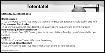 Anzeige von Totentafel vom 12.02.2019 von MGO