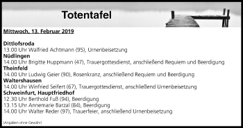 Anzeige von Totentafel vom 13.02.2019 von MGO