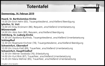 Anzeige von Totentafel vom 14.02.2019 von MGO