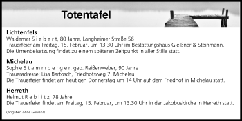 Anzeige von Totentafel vom 14.02.2019 von MGO