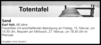 Anzeige von Totentafel vom 15.02.2019 von MGO