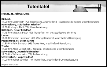 Anzeige von Totentafel vom 15.02.2019 von MGO
