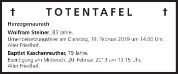 Anzeige von Totentafel vom 16.02.2019 von MGO