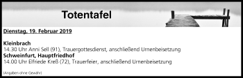 Anzeige von Totentafel vom 19.02.2019 von MGO