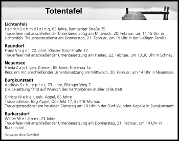 Anzeige von Totentafel vom 19.02.2019 von MGO