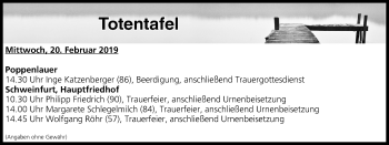 Anzeige von Totentafel vom 20.02.2019 von MGO