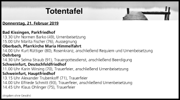 Anzeige von Totentafel vom 21.02.2019 von MGO