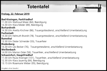 Anzeige von Totentafel vom 22.02.2019 von MGO