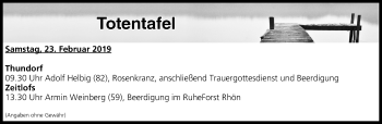 Anzeige von Totentafel vom 23.02.2019 von MGO
