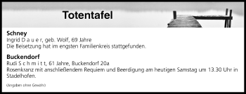 Anzeige von Totentafel vom 23.02.2019 von MGO