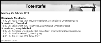 Anzeige von Totentafel vom 25.02.2019 von MGO